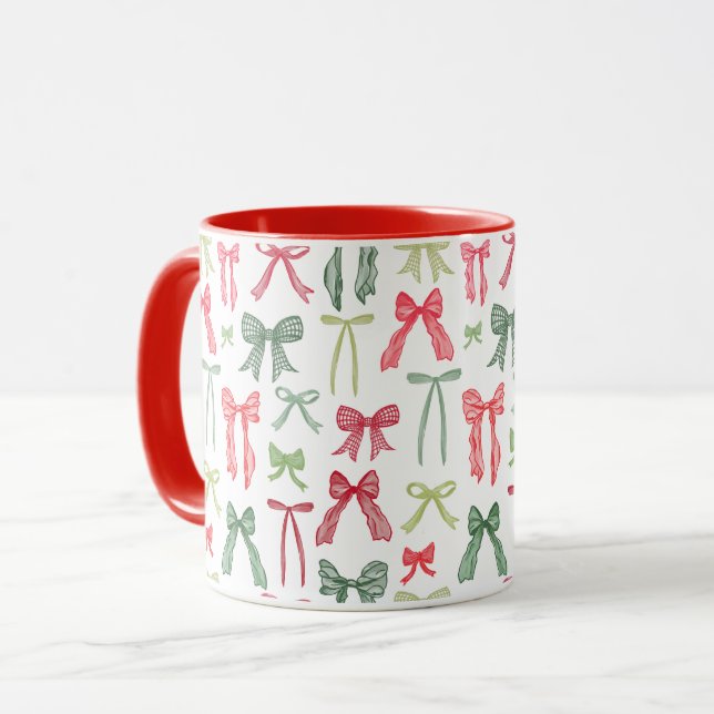 Coquette julbågar mugg – Vintage röd & grön (Framsida vänster)