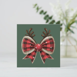 Coquette julbåge glitter girlig röd rutig  julkort