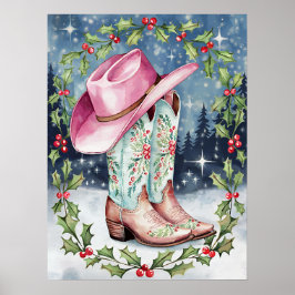 Coquette-julskalkonst, Western Julafton-utskrift Poster