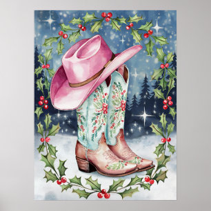Coquette-julskalkonst, Western Julafton-utskrift Poster