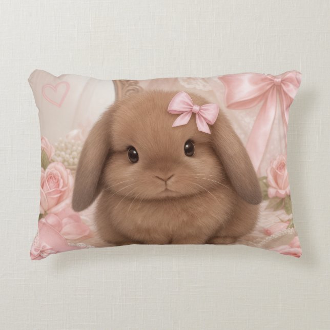coquette kanin rosa rosett kastkudde  prydnadskudde (Framsidan)