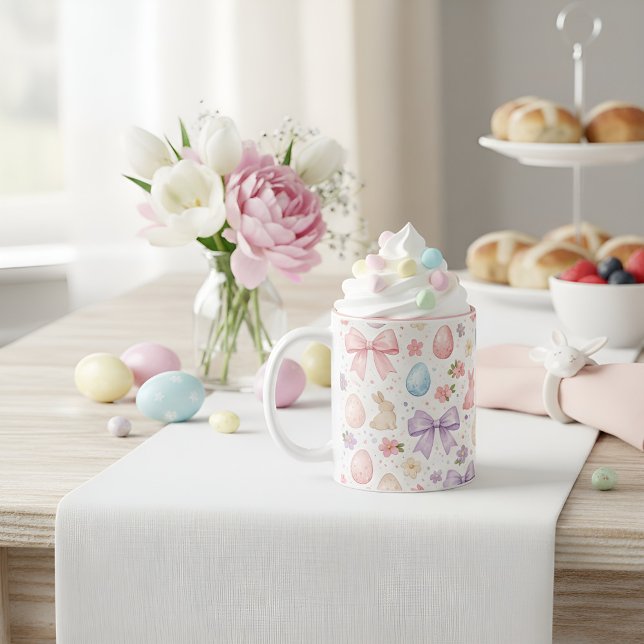Coquette Kanin & Rosa Slingor Påsk Mugg (Coquette Bunny & Pink Bows Easter Mug)
