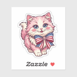 Coquette Katt med Patriotiskt Band 4:e Juli Klistermärken