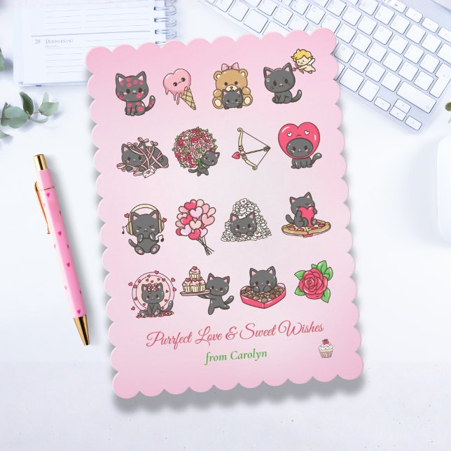 Coquette Kawaii Katt Alla Hjärtans Dag-kort Kort (Coquette Kawaii Cat Valentine Card)