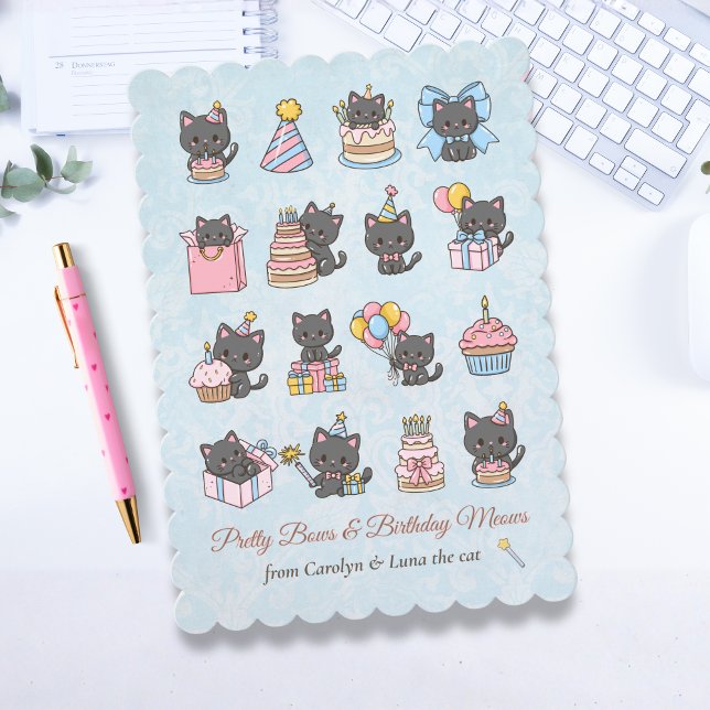 Coquette Kawaii Katt Födelsedag Kort (Coquette Kawaii Cat Birthday Card)