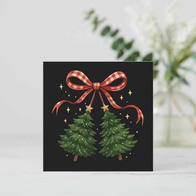 Coquette Körsbär Julgran Rutig Slöja Vinter  Julkort (Stående Fram)