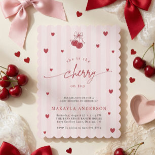 Coquette Körsbär på toppen Bow Baby Girl Shower Inbjudningar