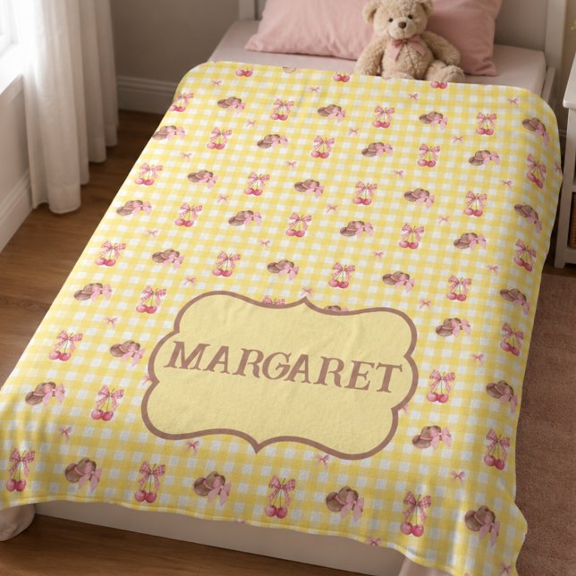 Coquette Körsbärscowboyhatt Gul Gingham  Fleecefilt (Skapare uppladdad)