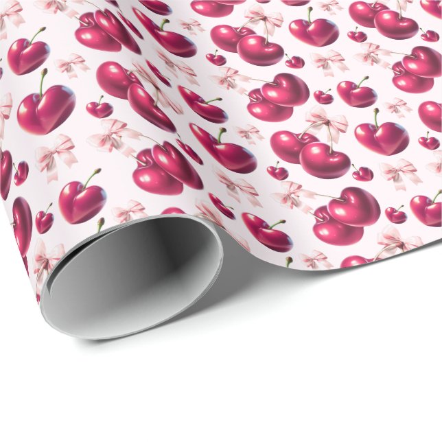 Coquette Körsbärsmönster Rosa Slinga Estetik  Presentpapper (Rullad Hörn)