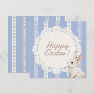 Coquette Lace Doily Bunny Blue Flat Holiday Card Julkort