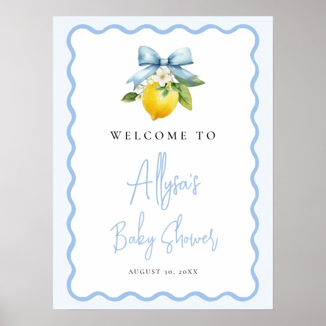 Coquette Lemon italiensk Vågigt Baby Shower Välkom Poster (Framsidan)