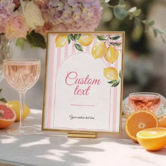 Coquette Lemon Rosa Baby Shower bordsskylt Poster