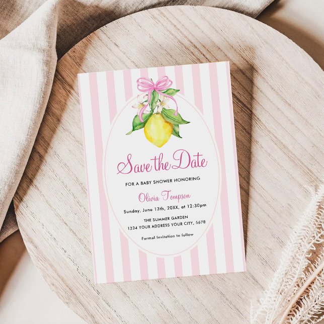 Coquette Lemon Rosa Baby Shower Spara Datum Inbjudningar (Skapare uppladdad)
