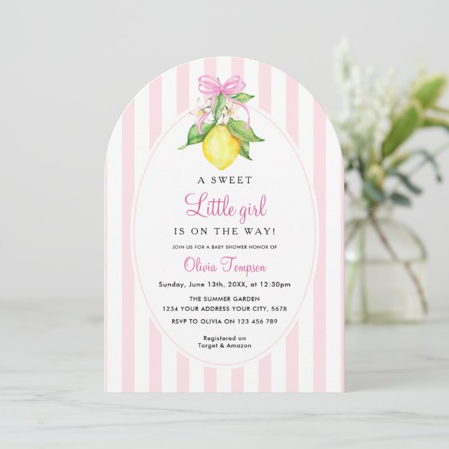 Coquette Lemon Rosa Bebis Kalas Inbjudningar (Stående Fram)