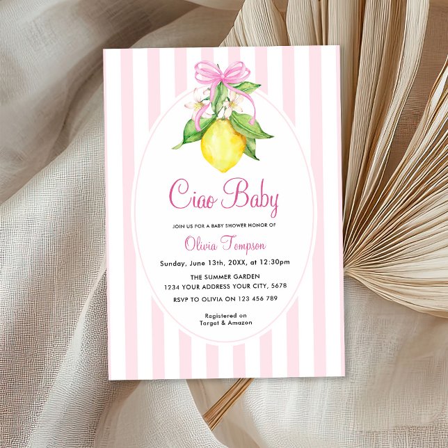 Coquette Lemon Rosa Ciao Baby Shower Inbjudningar (Skapare uppladdad)