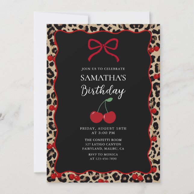 Coquette Leopard Cheetah Girl Birthday Invitation Inbjudningar (Framsida)