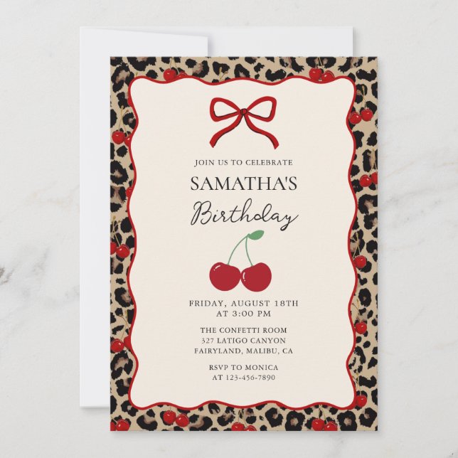 Coquette Leopard Cheetah Girl Birthday Invitation Inbjudningar (Framsida)