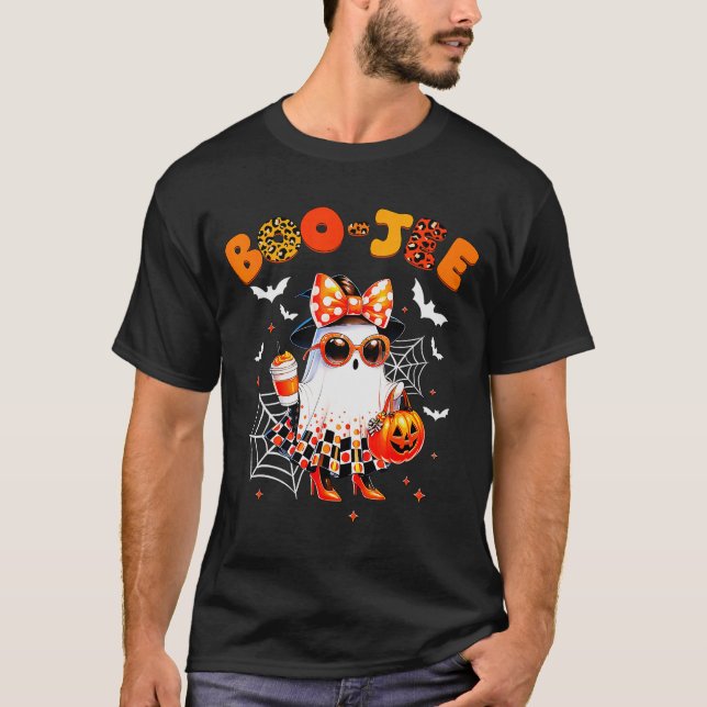 Coquette Leopard Ghost Coffee Boo-jee Halloween Bo T Shirt (Framsida)