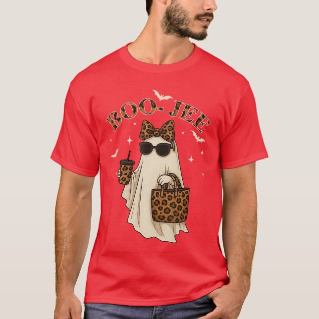 Coquette Leopard Ghost Coffee Boo JEE Halloween Bo T Shirt (Framsida)