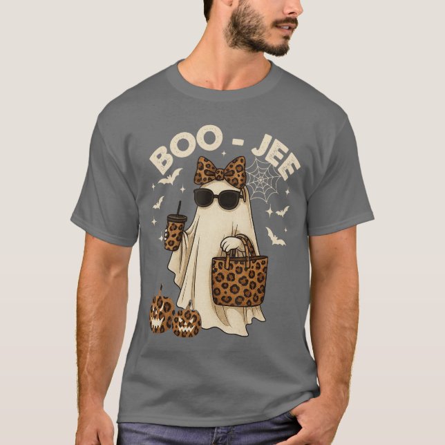 Coquette Leopard Ghost Coffee Boo JEE Halloween Bo T Shirt (Framsida)