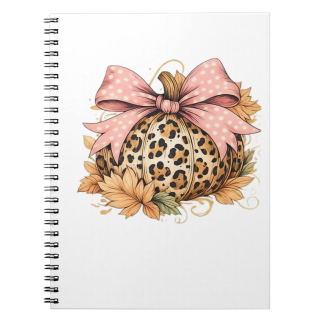 Coquette Leopard Pumpkin med Rosa Bow - Glam Fall Anteckningsbok (Framsidan)
