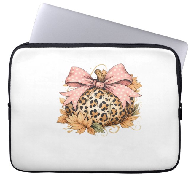 Coquette Leopard Pumpkin med Rosa Bow - Glam Fall Laptop Fodral (Framsidan)