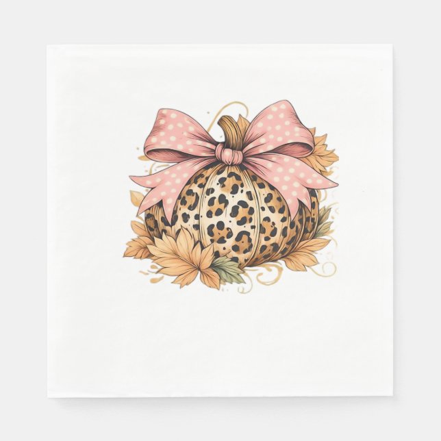Coquette Leopard Pumpkin med Rosa Bow - Glam Fall Pappersservett (Framsidan)