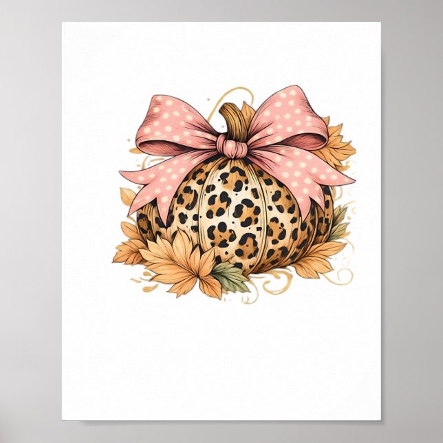 Coquette Leopard Pumpkin med Rosa Bow - Glam Fall Poster (Framsidan)