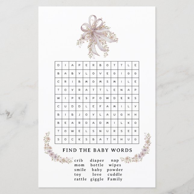 Coquette lila baby shower-spel (Framsida)