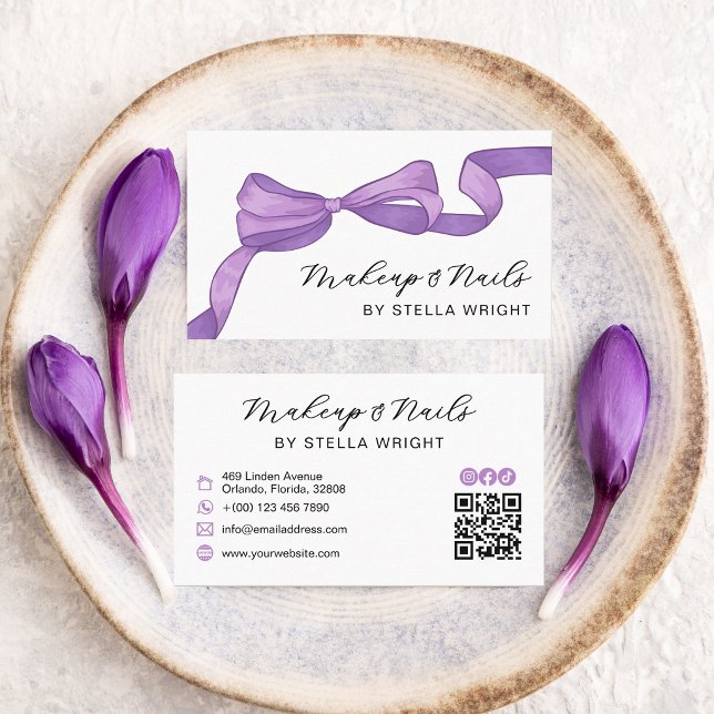 Coquette Lila Bow Beauty QR-kod Visitkort (Skapare uppladdad)
