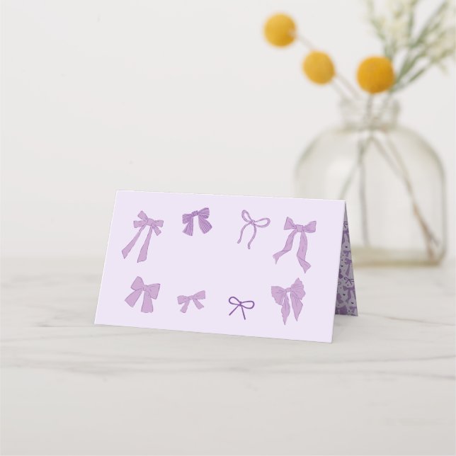 Coquette Lila Bow Temaparty Food Label Placeringskort (Framsida)
