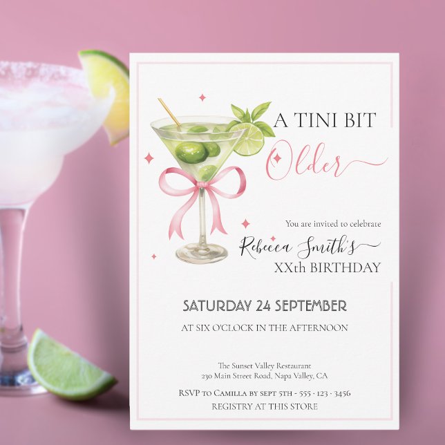Coquette lime cocktail 'A tini bit Older' födelsed Inbjudningar (Skapare uppladdad)