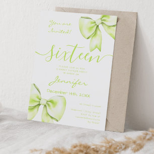 Coquette Lime Green Bow Sweet 16 Birthday Inbjudningar