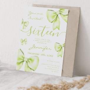 Coquette Lime Green Bow Sweet 16 Party Inbjudningar