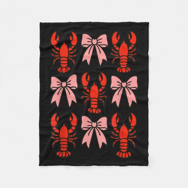 Coquette Lobster Nk Bow Clean Girl Retro Aesthetic Fleecefilt (Framsidan)