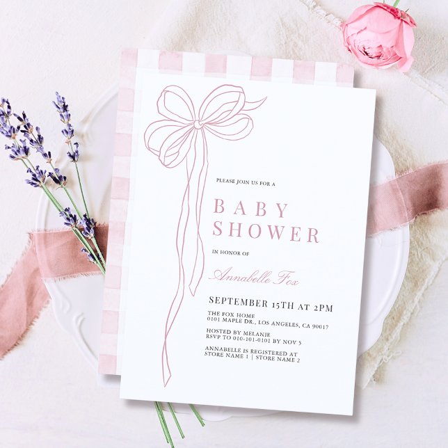 Coquette Long Rosa Bow Ribbon Girl Baby Shower Inbjudningar (Skapare uppladdad)