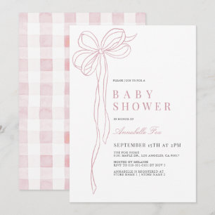 Coquette Long Rosa Bow Ribbon Girl Baby Shower Inbjudningar