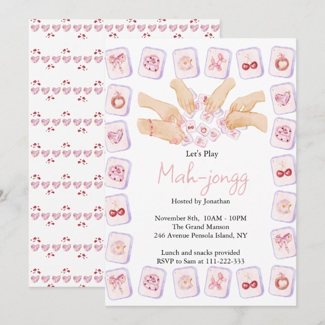 Coquette Mahjong Party Inbjudningar (Fram/baksida)