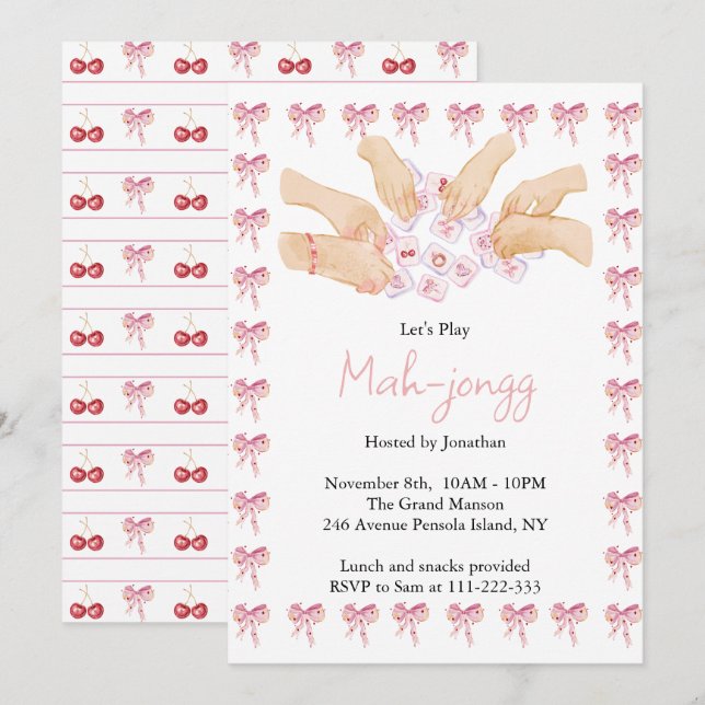 Coquette Mahjong Party Inbjudningar (Fram/baksida)