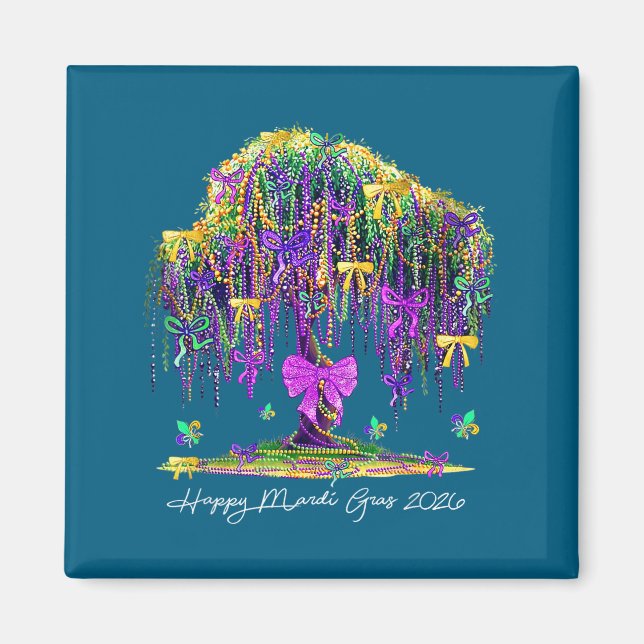 Coquette Mardi Gras 2026 Beads Tree Carnival New O Magnet (Framsidan)