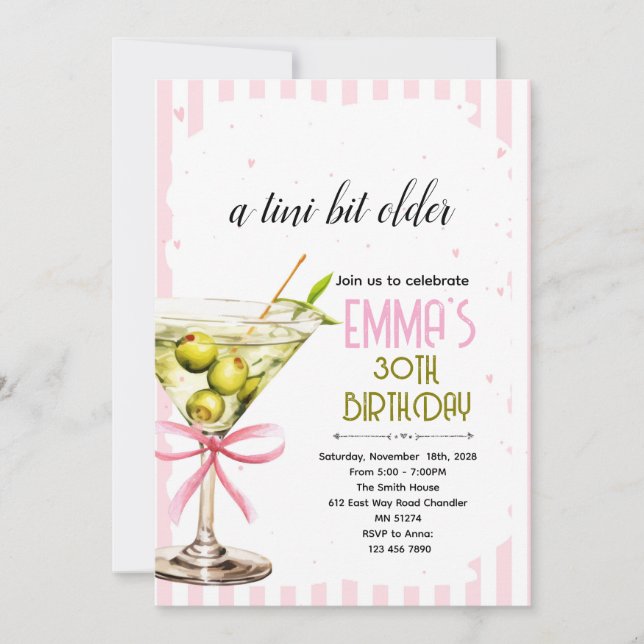 Coquette Martini Birthday Invitation Inbjudningar (Framsida)