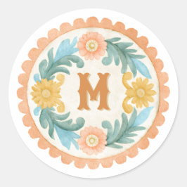 Coquette mexikansk Talavera-monogram Runt Klistermärke