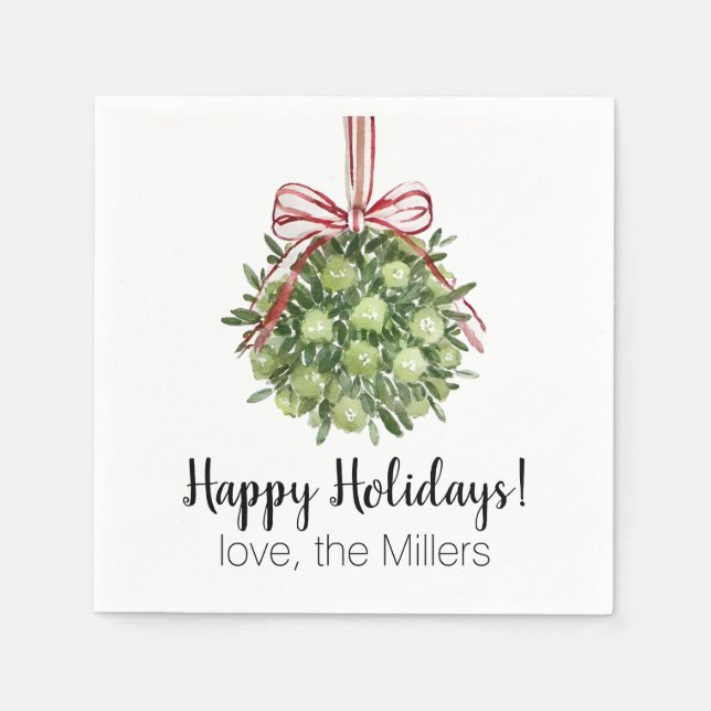 Coquette Mistletoe Watercolor jul Napkins Pappersservett (Framsidan)