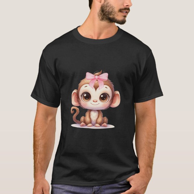 Coquette Monkey Älskare Bow Simple Rosa Cute Girly T Shirt (Framsida)