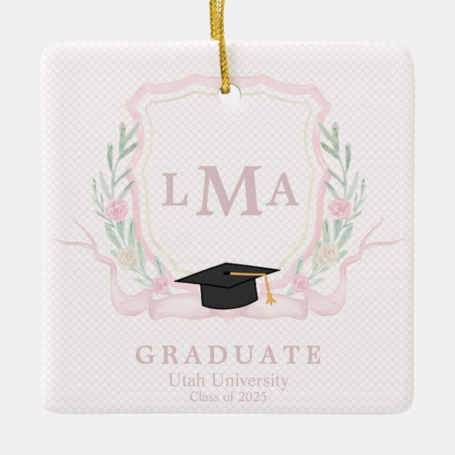 Coquette Monogram Studenten Julgransprydnad Keramik (Framsida)