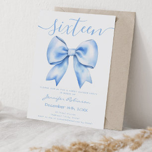 Coquette Navy Blue Bow Sweet 16 Birthday Inbjudningar