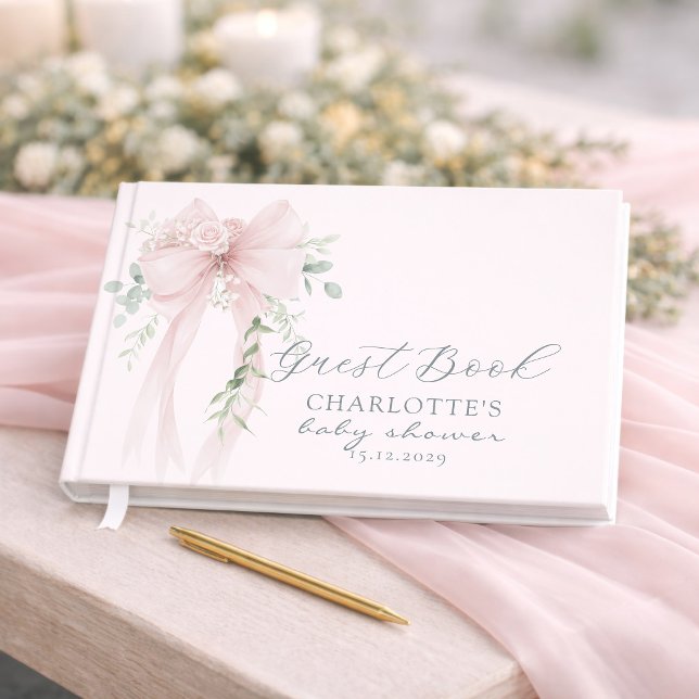 Coquette Neutral Bow Baby Shower Gästböcker (Skapare uppladdad)