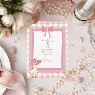 Coquette One Dumma Gås Rosa Rosett 1-års Födelseda Inbjudningar