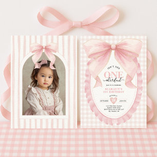Coquette ONEderful Rosa Bow Girl 1st Birthday Inbjudningar