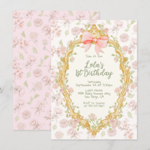 Coquette Ornate Ram Rosa Bow Toile Birthday Inbjudningar